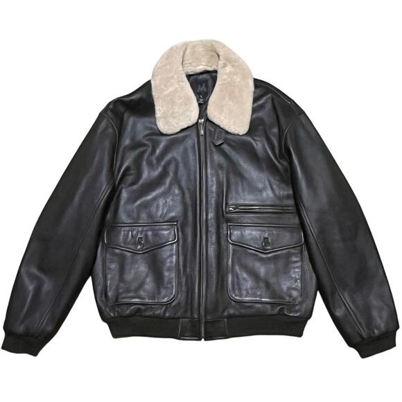 Vtg Aviator Leather Bomber Jacket/Coat Wool Collar Lg Dark Brown Flight Pilot - Picture 2 of 11